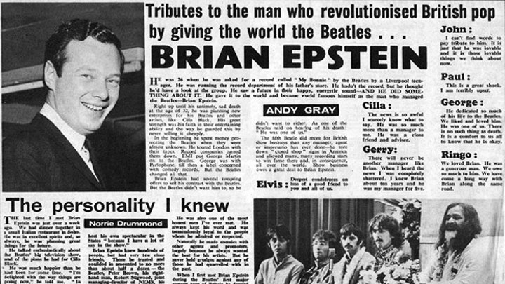 brian epstein death tribute newspaper 1967